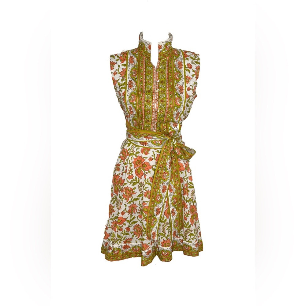 NWT Sue Sartor Flounce™️ Sleeveless Mini | Pear/Melon Iris Daisy Frieze Print XL